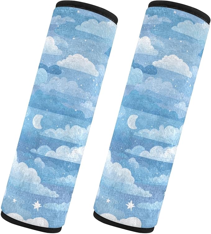 2 Pack Seatbelt Covers Seat Belt Cover Pad for Adults Boys Girls Car Seat Strap Covers Pads Cushion Universal Shoulder Strap Pad Protector for Backpack Camera Bag 6.5 Inch Blue Gradient Cloud and Star