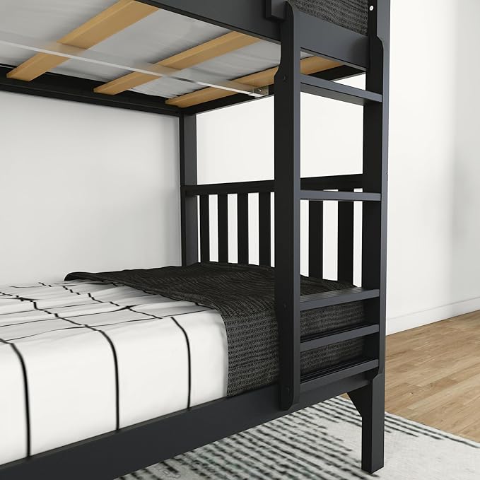 Max & Lily Bunk Bed, Scandinavian Modern Bunk Bed, Solid Wood Twin-Over-Twin Bed Frame for Kids, No Box Spring Needed, Black