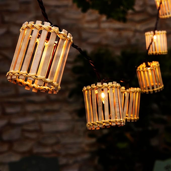 Outdoor-String-Lights-Waterproof, Bamboo Lantern String Lights for Patio, Garden, Porch, Balcony, Gazebo Decorative (Bamboo)