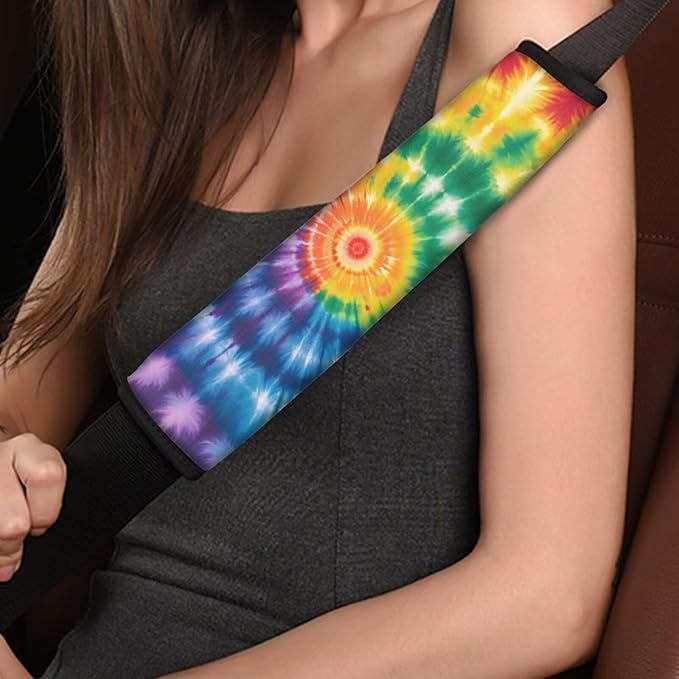 Rainbow Tie Dye Car Seat Belt Cover 2 Pack Seatbelt Shoulder Strap Covers Soft Car Seat Belt Pad Cushion Shoulder Pads for Kids Car Interior Accessories Universal Car Seat Belt Pads Cover