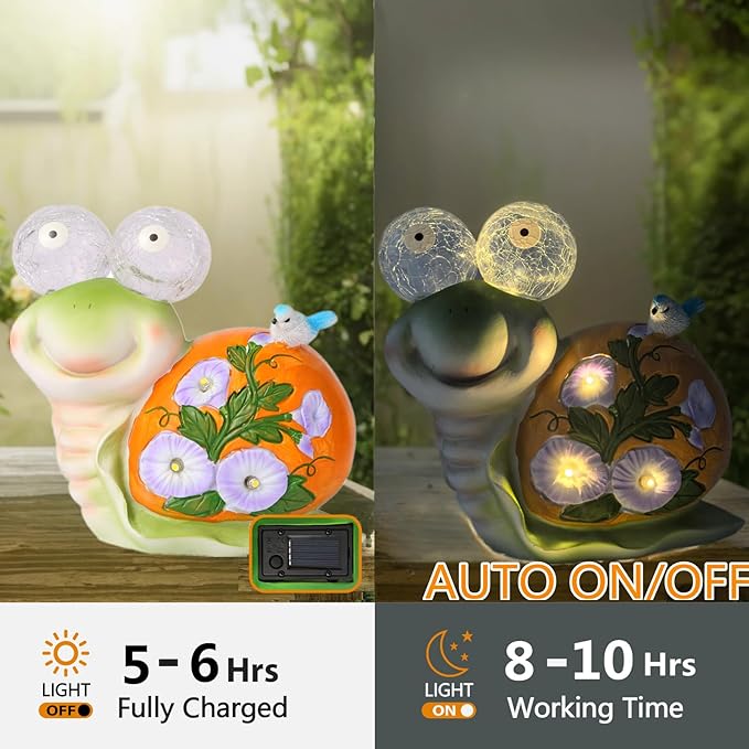ASTRAEUS Solar Snail Statue Garden Light Figurine Outdoor Decor with 5 LED Lights Lawn Decor Statue Unique Christmas Birthdays Housewarming Gift for Patio, Balcony, Yard