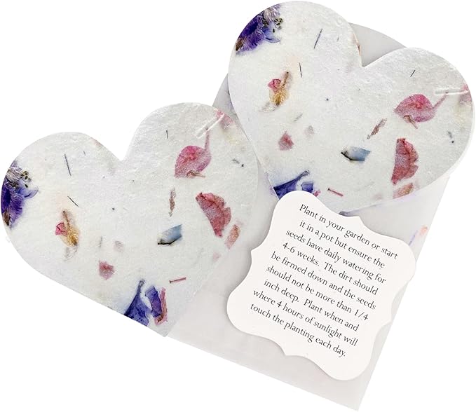 Wildflower Seed Paper - Set of 24 Mixed Heart-Shaped with Envelopes and Planting Instruction, Writable & Plantable Gift for Moms and Plant Lovers, Ideal for Wedding, Memorial, Baby Showers