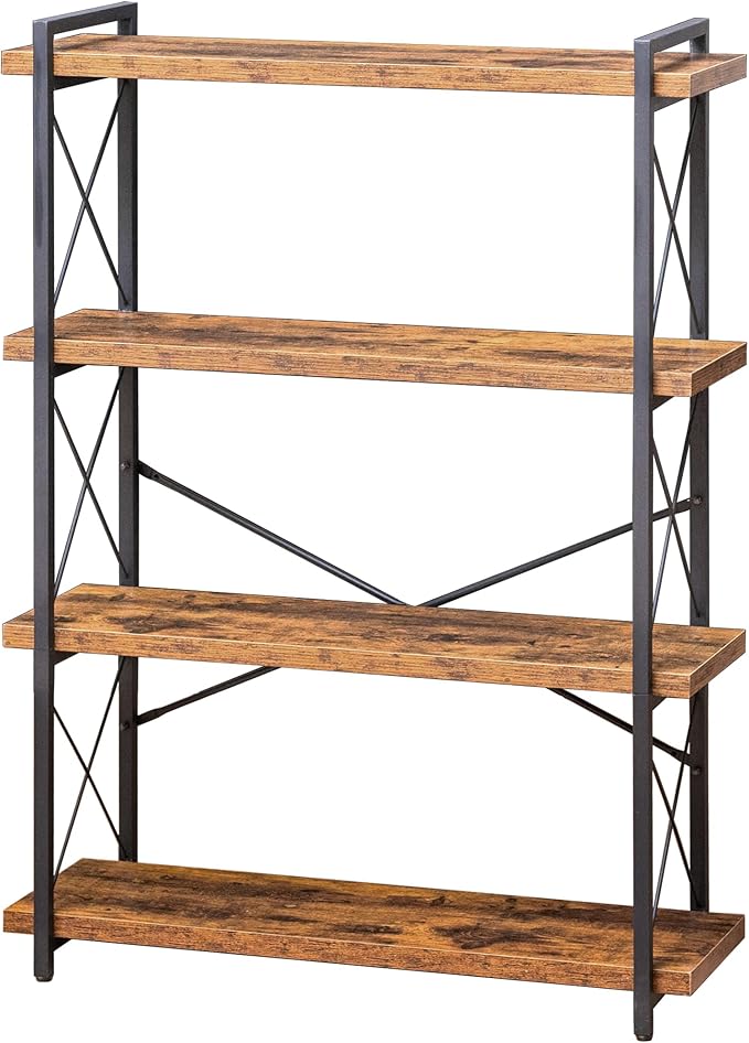 Bookshelf, 4 Tier Bookshelf, Tall Bookcase for Living Room, Home Office and Kitchen
