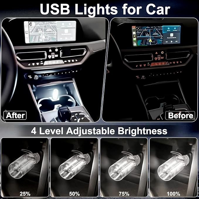 2PCS USB Lights for Car, Touch Dimmable Retro Car Lamp Interior LED Ambient Lighting, Portable Mini Glass Bottle LED Bulb Night Light for Vehicle Bedroom Hallway Camping Holiday Decoration (White)