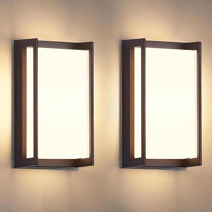 wowlite Modern Outdoor Wall Lights 2 Pack, LED Outdoor Porch Lights 3 Colors Changeable, Matte Black Exterior Light Fixture Wall Mount, IP65 Waterproof Outside Light Fixtures for Porch Front Door