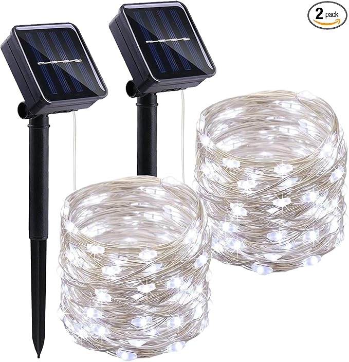 LIGHTOP Solar String Lights Outdoor 2 Pack 33FT 100LED Copper Wire Fairy Light Waterproof Decoration for Wedding Party Terrace Yard Tree Garden Patio Christmas (Cool White)