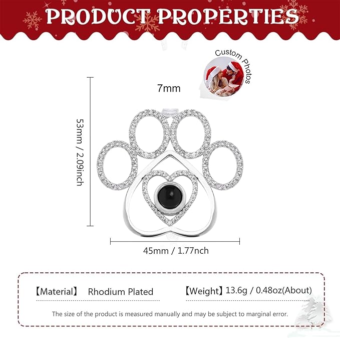 NAZENTI Personalized Christmas Tree Decoration for Pet Lover, Dog Paw Projection Photo Decoration, Personalized Projection Photo Christmas Ornament, Memorial Keepsake with Image for Family
