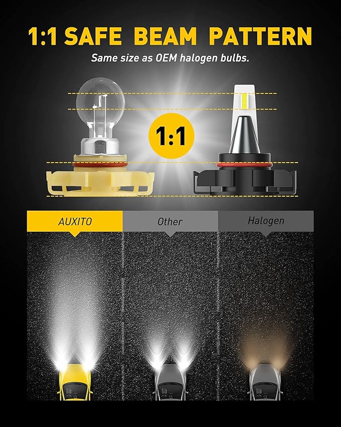 AUXITO 5202 H16 LED Fog Light Bulbs, 6500K Cool White, 400% Brightness CSP Chips, 5201 PS19W PS24W 9009 12085 Halogen Bulb DRL Replacement for Sierra Silverado Yukon Tahoe Canyon, 2Pack