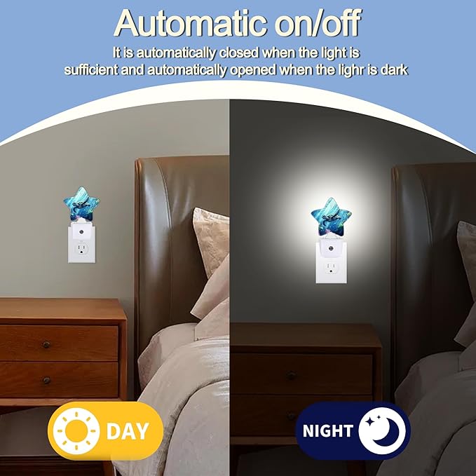 Night Light,Cute Sea Turtle Plug into Wall with Dusk to Dawn Light Sensors,Beach Ocean Coral Warm Star Nightlights for Bedroom,Bathroom,Hallway,Kitchen Home Decor Desk Lamp