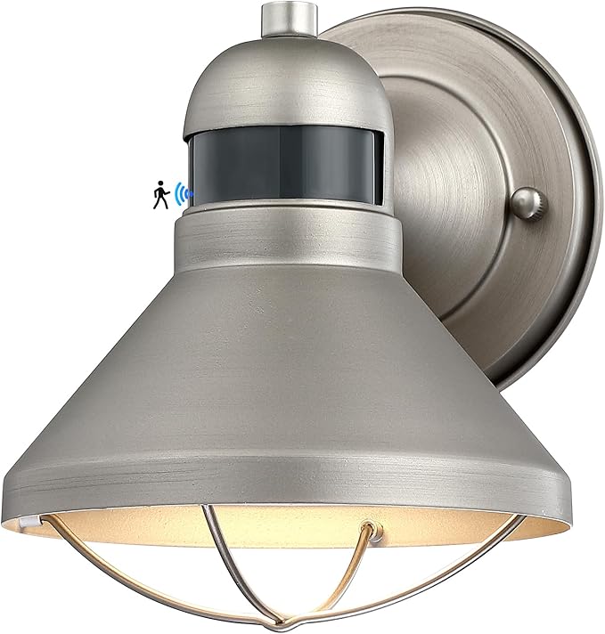 LONEDRUID Motion Sensor Outdoor LED Wall Sconce Dusk to Dawn Exterior Barn Light Fixtures Silver Outside Porch Light Waterproof Farmhouse Wall Mount Lamp for House Garage Entryway