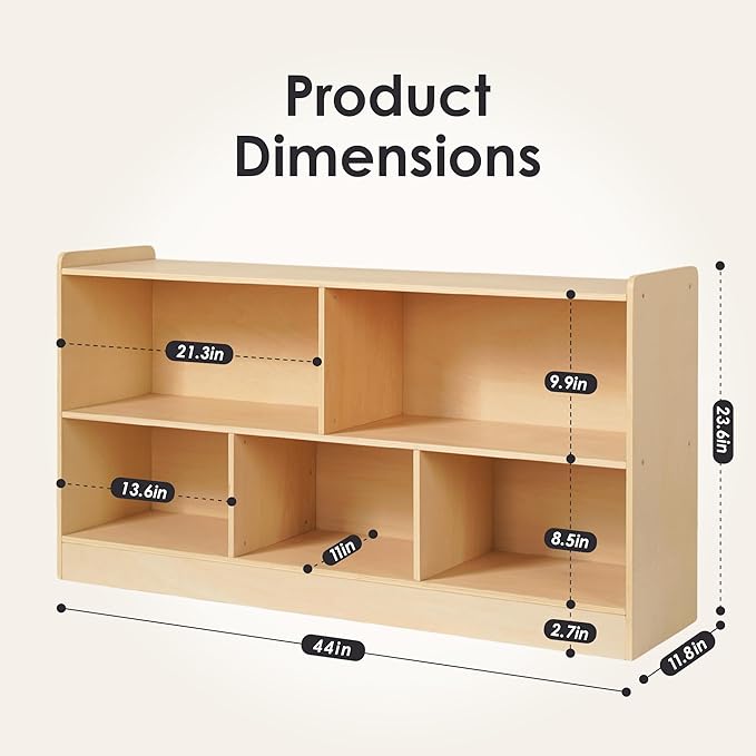 5-Section Wooden Toy Shelf for Kids, Montessori Shelf Storage with Open Shelving & Customizable Layout | Safe, Sturdy Design for Kids Room, Classroom & Playroom