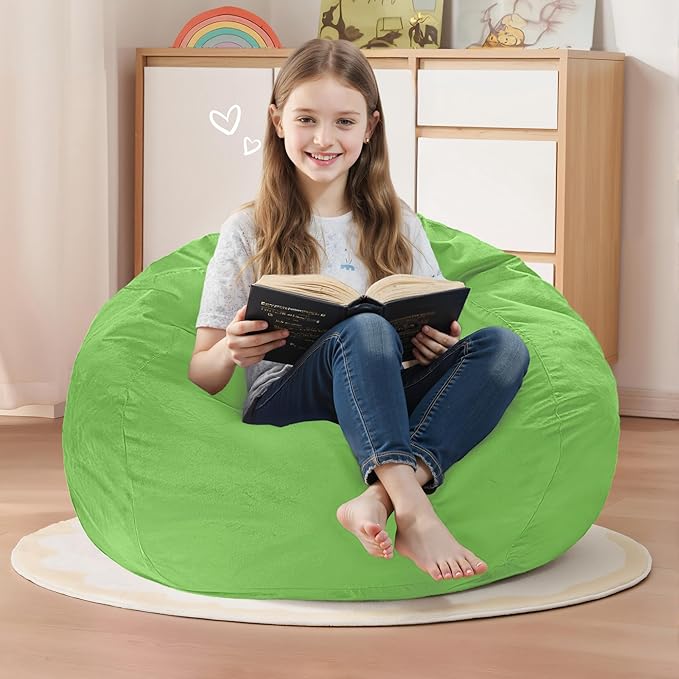 Homguava 2FT Bean Bag Chair: 2' Bean Bags with Memory Foam Filled,Comfy Beanbag Chairs Round Bean Bag Sofa with Dutch Velvet Cover-Lime