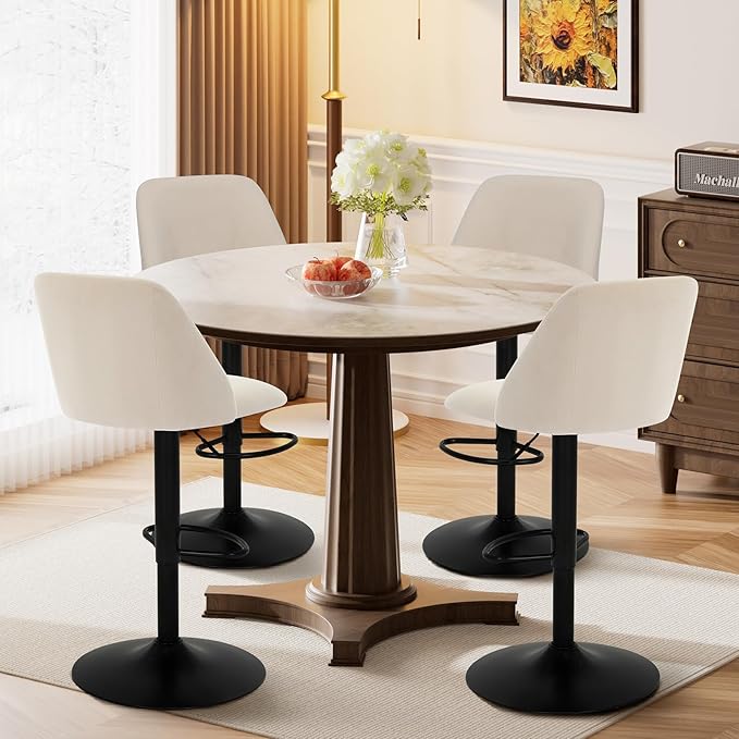 COLAMY Bar Stools Set of 1, Modern Swivel Bar Chairs, Adjustable Upholstered Barstools Counter Height with Full Backrest for Bar, Dining Room, Kitchen Island, Beige