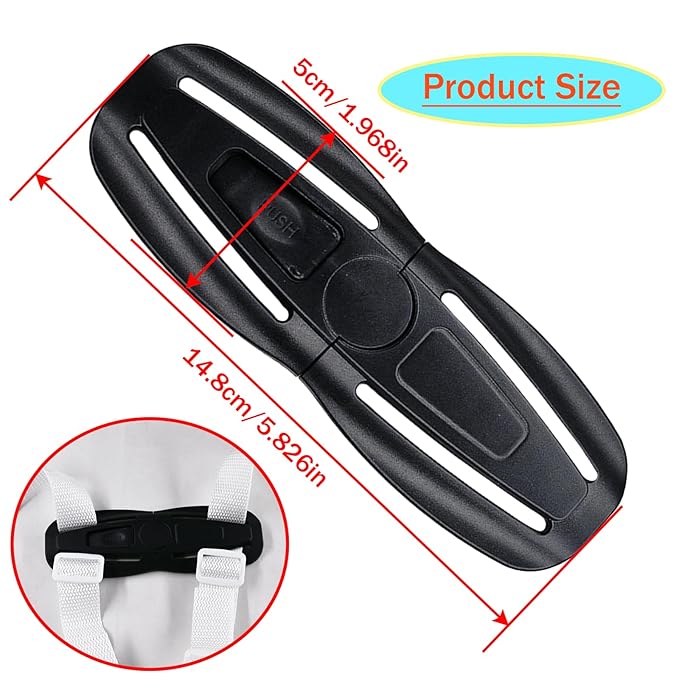2 Pack Universal Child Seat Chest Harness Buckle,Seat Chest Harness Clip Buckle Lock Stroller Chest Replacement for Kids Trend,Adjustable Guard(Black)