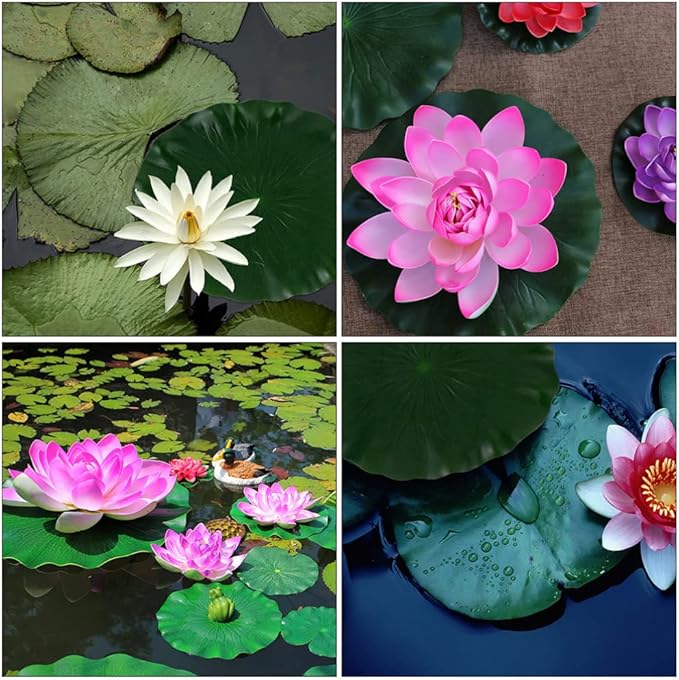 DOITOOL 3 Pcs Artificial Floating Foam Lotus Leaves 15.7 Inch Artificial Water Lily Pads Ornaments for Patio Fish Pond Pool Aquarium Decor, Green