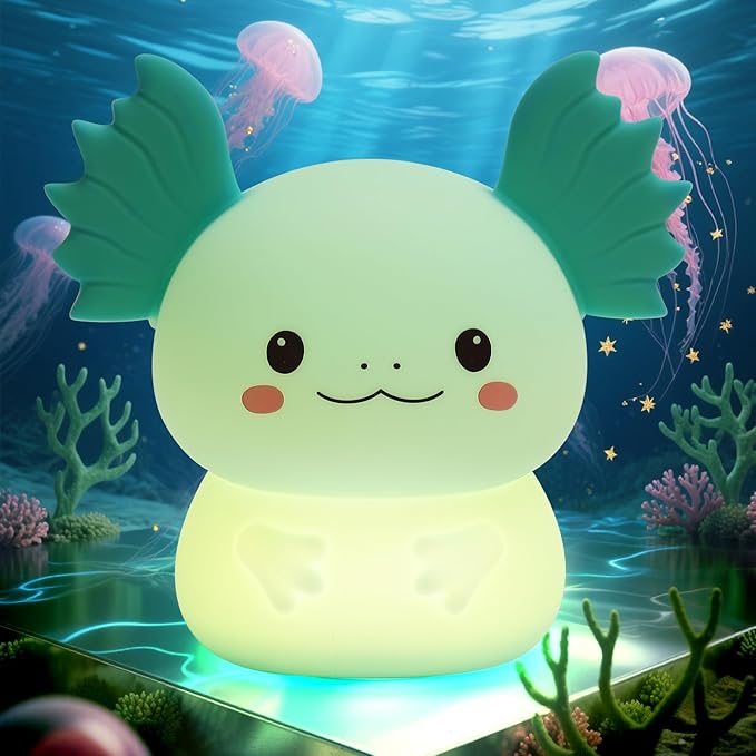 Axolotl Lamp, Axolotl Night Light, Eye-Caring Dimmable LED, Rechargeable Silicone Bedside Lamp, Night Lamp for Kids, Gifts for Boys and Girls, Funny Animal Light,Living Room,Kids Room&Girls Room Decor