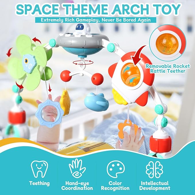 Orzbow Stroller Arch Toy for Baby, Musical Carseat Toys Hanging with Teething, Baby Mobile for Crib Bassinet Car Seat and Bouncer, Car Seat Activity Toy for Babies 0-12 Months
