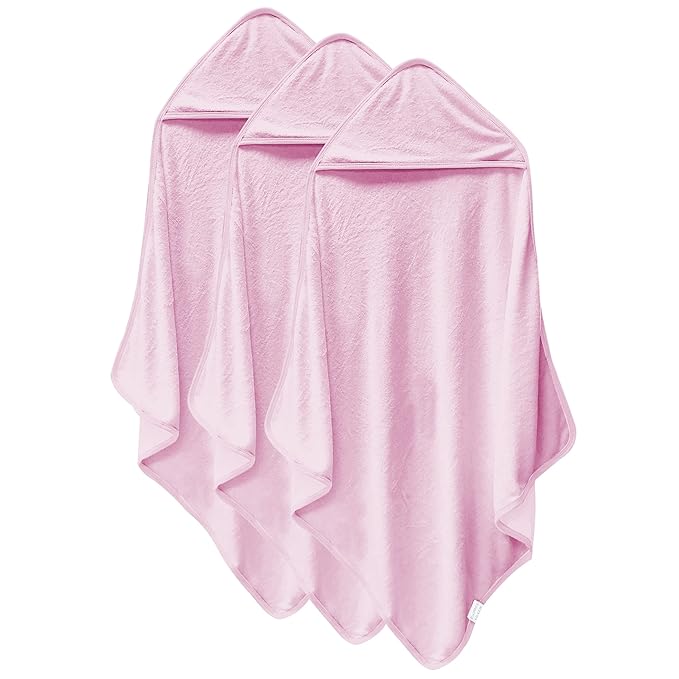 Cosy Family 3 Pack Baby Hooded Towels, Rayon Made from Bamboo, Ultra Soft Unisex Bath Towels for Babies,Toddler,Infant - Newborn Essential - Ultra Absorbent Toddler Towels for Baby Boy Girl - Pink