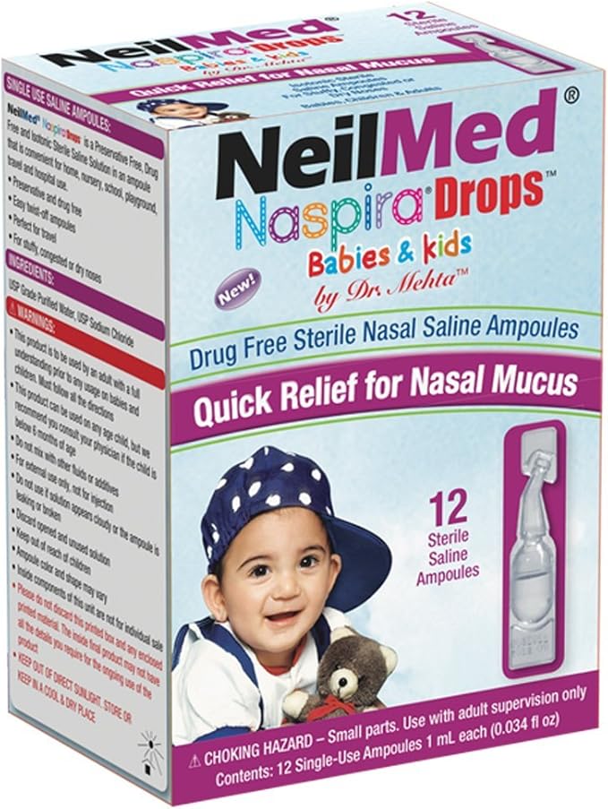 NeilMed Naspira Drops - Easy twist-off 12ct Ampoules, (Packaging May Vary)