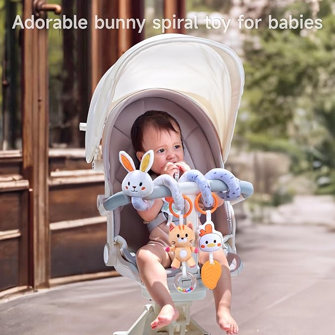 TUMAMA Spiral Car Seat Toys Baby Toys for 0 3 6 9 12 Months, Infant Stroller Toy Newborn Hanging Toys with Rattle, Teether