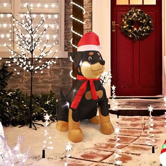Outdoor Indoor Christmas Inflatable LED Lighted Rottweiler Dog Blow Up Holiday Yard Decoration