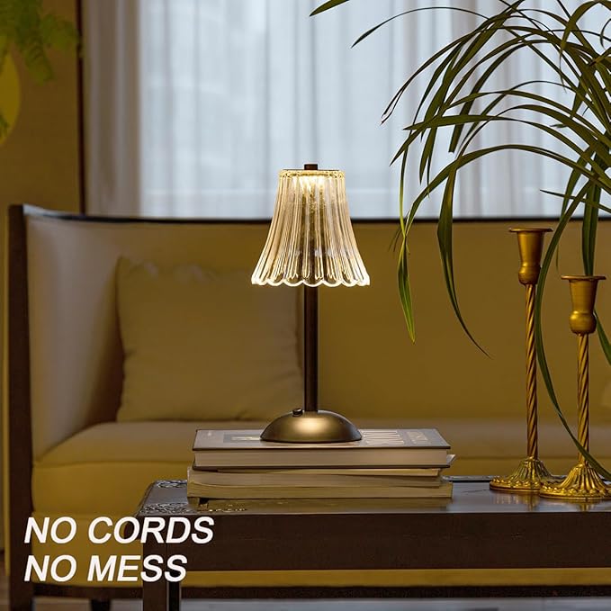 HEQET Cordless Table Lamps for Home,Table,Dining Room, Gold Rechargeable Lamps, USB Charge 12'' Tall LED Brass Portable Outdoor Indoor Table Lamp with Built-in Dimmer (Black-White)