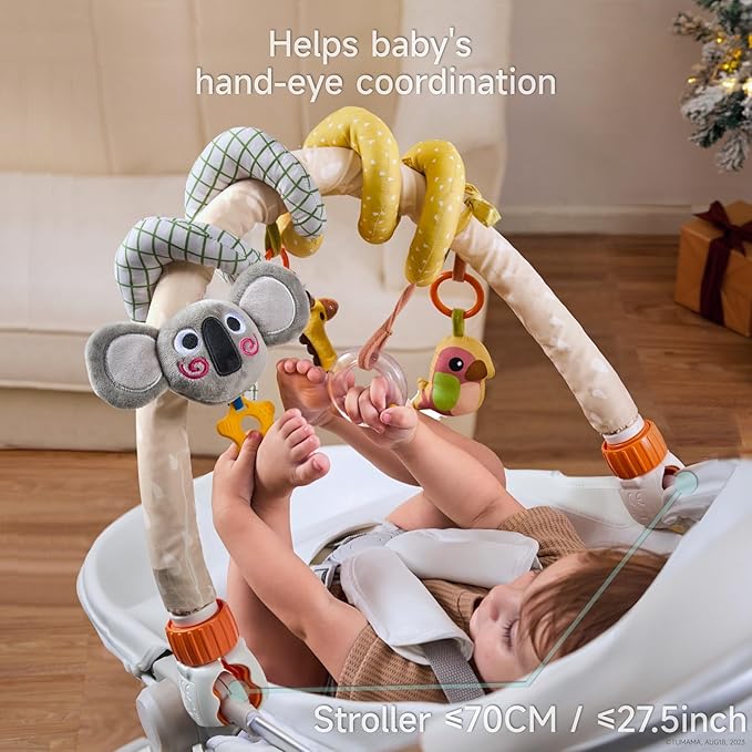TUMAMA 2 in 1 Spiral Car Seat Toys Arch Stroller Toy Baby Hanging Toys with Clip Adjustable Detachable Sensory Travel Crib Bouncer Bassinet Activity Toys for Babies 0 3 6 9 12 24 Months