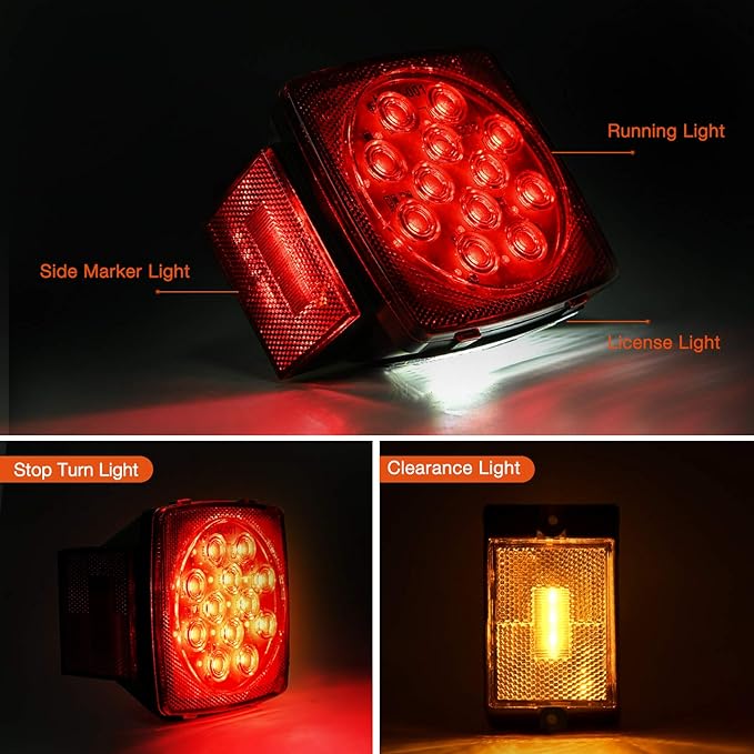Nilight 2PCS Square LED Trailer Light Kit Low Profile Submersible IP68 Stop Turn Tail Side Marker License Lamps for 12V Utility Boat Camper RV Trucks Marine Snowmobile