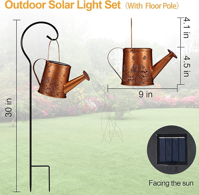 Solar Watering Can Light, Solar Powered Hanging Lantern Landscape Lights, Decorative Garden for Yard Waterproof Garden Decor, Gifts for Mom, Grandma（Sunflower + Butterfly）