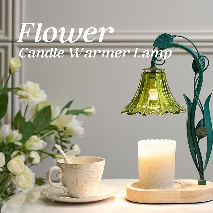 Candle Warmer Lamp with Timer and Dimmer Purple, Adjustable Height Glass Candle Lamp, Electric Candle Lamp Warmer for Home Decor,Gift for Women,2-Bulb Candle Warming Lamp for Jar Candles (Green)
