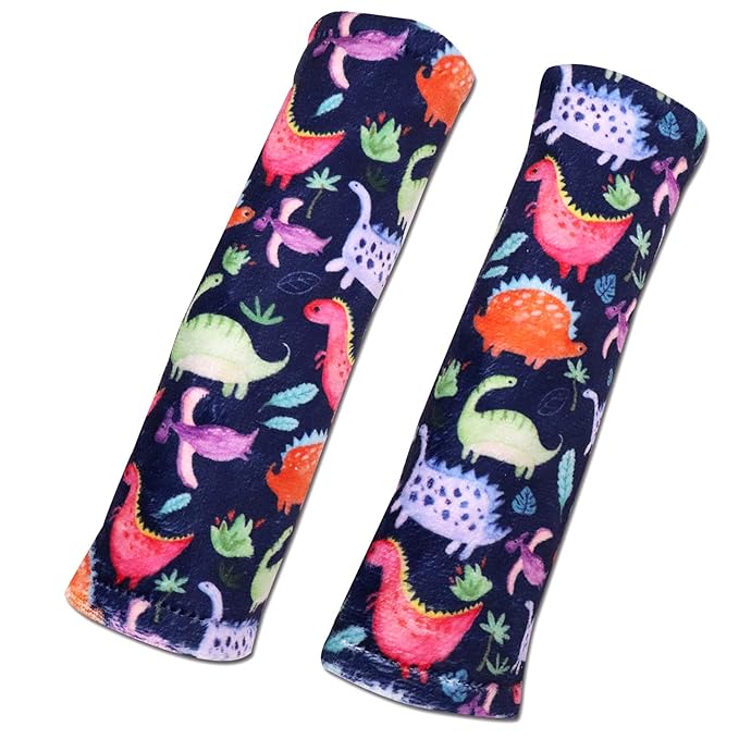 Dinosaur Car Seat Belt Covers for Baby, Toddlers Stroller Seat Strap Covers, Car Seat Straps Shoulder Pads for Girls Boys, Minky Seat Belt Protectors for Car Seats, for Kids Newborn Infants