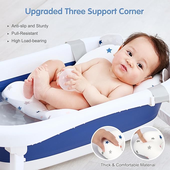 Colorlife Baby Bath Seat Support Net Infant Bathing Seat Support Mat, Adjustable Comfortable Non-Slip Three-Pointed Baby Shower Net Bathtub Sit Up Mesh for Newborn 0-12 Months-Star(No Bathtub)