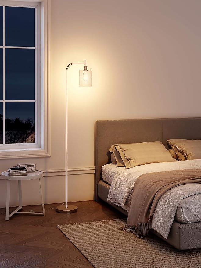 addlon Floor Lamps for Living Room Bright Lighting with Glass lampshade, Modern Bright Floor Lamp with LED Bulbs Industrial Standing lamp for beroom, Tall Pole Lamps Office - Brass Gold