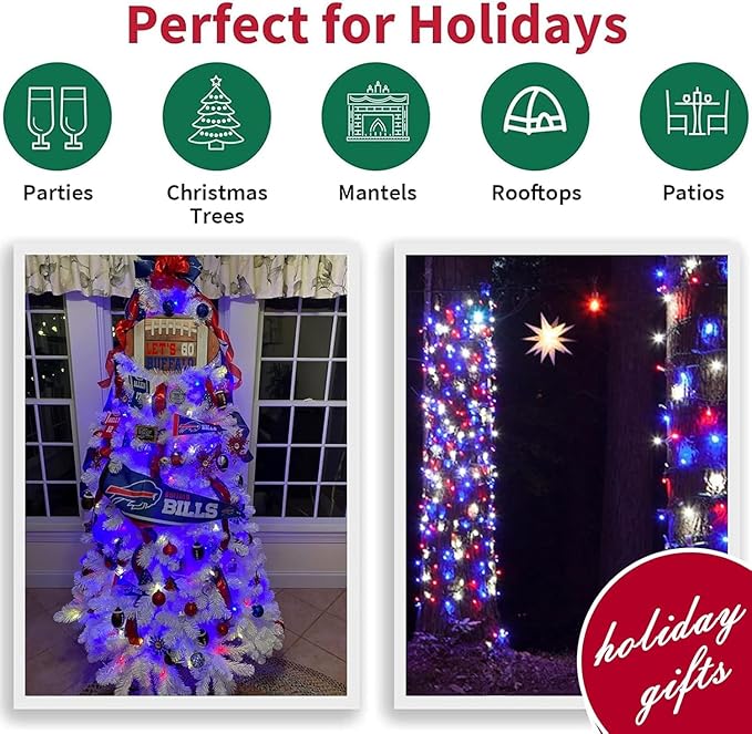 LAMPHOME Red White and Blue Mini String Lights, 31.9FT 150 Lights 4th of July Patriotic Lights White Wire, Red White Blue Fairy Lights for Indoor Outdoor Independence Day Memorial Day Tree Decoration