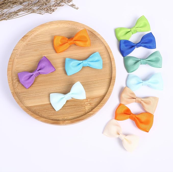2inch Hair Bows for Baby Girls,60PCS Grosgrain Boutique Solid Ribbon Mini Bows Alligator Clips for Baby Girls Newborns Toddler in Pairs