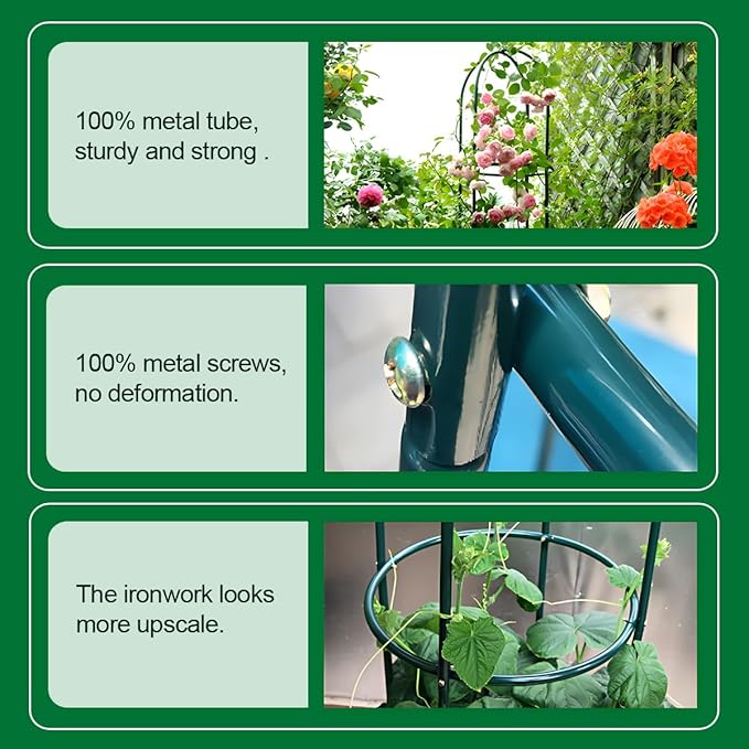 Tower Obelisk Garden Trellis 100% Metal 6.3 Feet Tall Plant Support for Climbing Vines and Flowers Stands,Black Green Lightweight Plant Tower