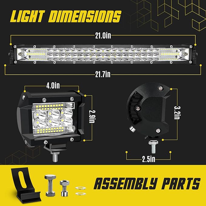 SAN YOUNG LED Light Bar Kit, (2) 20 Inch Slim Light Bars, (4) 4 Inch LED Pods, (2) Wiring Harness, 12V 24V Car Truck ATV UTV SXS RV Tractor Work Lights, Waterproof Off Road Driving Lighting