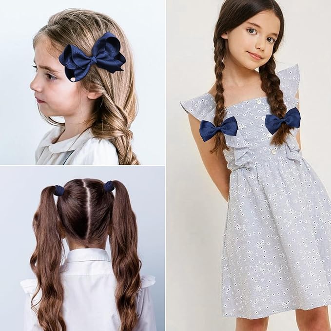DEEKA Navy Blue Hair Accessories Set - 15 Pieces Uniform Hair Bows, Hair Clips, Headband, Hair Ties for Little Girls - Navy Blue
