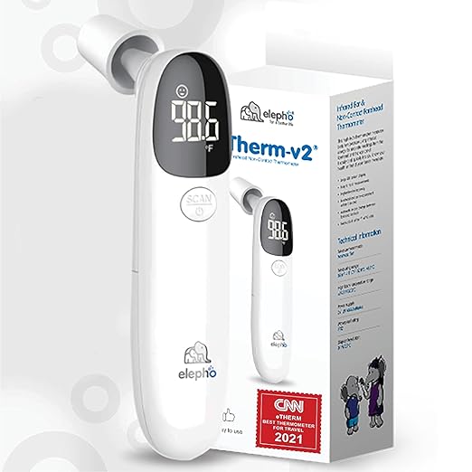 Elepho eTherm Ear & Forehead Non-Contact Thermometer Infrared & Digital Thermometers for Adults, Kids, Babies & Infants Instantly Accurately Reads Temperature Slim Design, Easy to Read Large Display.