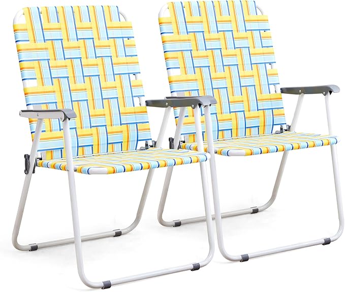 VINGLI Patio Lawn Webbed Folding Chairs Outdoor Beach Portable Camping Chair for Yard, Garden (2, Yellow, Oversized)