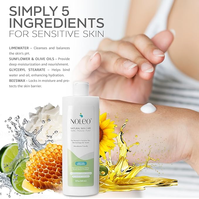 NOLEO Natural Skin Care – Deep Moisturizer for Sensitive Skin | Soothes Redness, Chafing & Irritation | Non-Toxic, EWG Verified, Organic | Face & Body Cream for Adults & Babies – 8oz