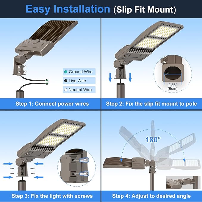 KUKUPPO 6Pack 480V 400W LED Parking Lot Light Power Adjustable, LED Shoebox Flood Pole Light Outdoor Parking Lighting with Slip Fit 60,000LM 5000K IP65 Waterproof 277-480V ETL Listed