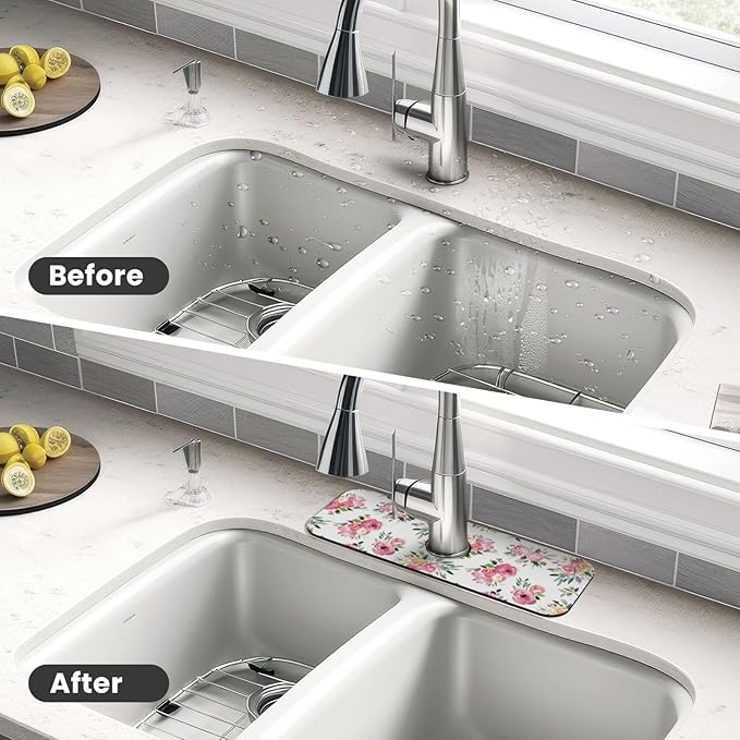 Pink Red Rose Roses Floral Flower Kitchen Sink Splash Guard Faucet Mat Super