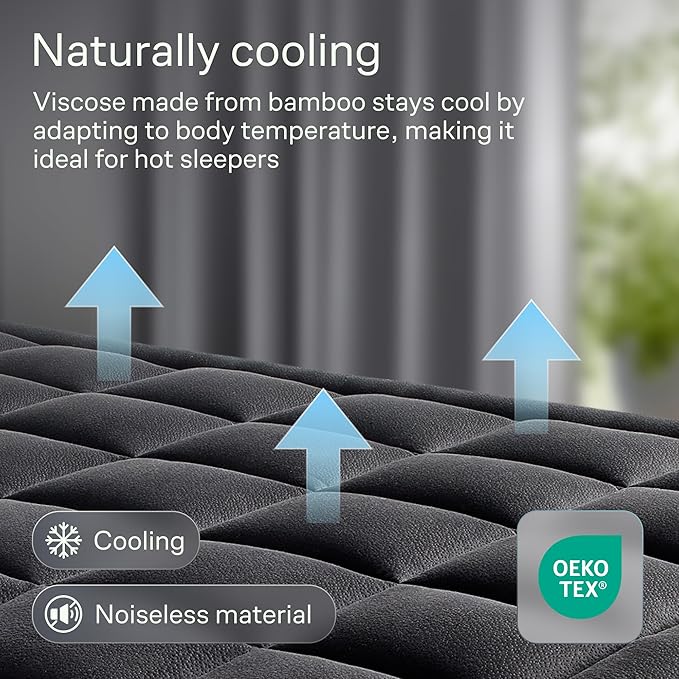 Ultra Soft Twin Size Mattress Topper - Viscose Made from Bamboo Pillow Top Mattress Pad for Back Pain Relief - Naturally Cooling for Hot Sleepers, Black