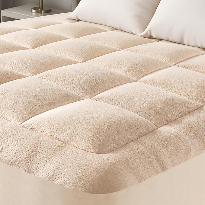 Ultra Soft Twin Size Mattress Topper - Viscose Made from Bamboo Pillow Top Mattress Pad for Back Pain Relief - Naturally Cooling for Hot Sleepers, Beige