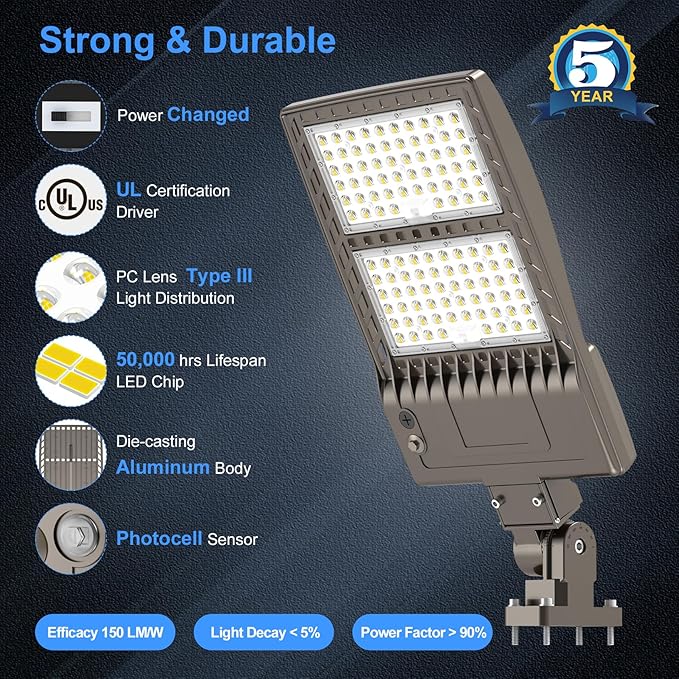 KUKUPPO 6Pack 400W LED Parking Lot Light Power Adjustable, Dusk to Dawn LED Shoebox Flood Pole Light Outdoor Parking Lighting Arm Mount 60,000LM 5000K IP65 Waterproof 100-277V UL Listed