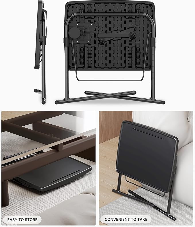 X TV Tray Table, Allpop Large TV Dinner Tray for Eating, Adjustable Folding Laptop Table with Book Stand, Cup Holder & Tablet Slot on Couch & Bed, Black
