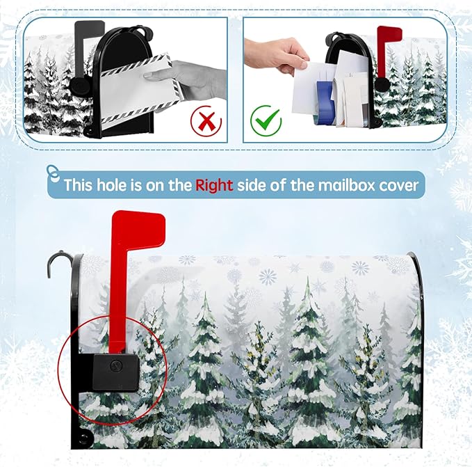 Winter Magnetic Mailbox Cover Large Snowy Forest Mailbox Wrap Pine Tree Snowflake Nature Landscape Mail Post Letter Box Cover for Christmas Holiday Garden Yard Decor Oversized 25.5" x21"