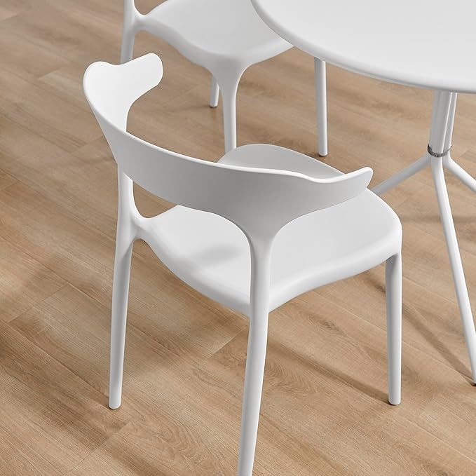 Modern Stackable Dining Chair Set, No Assembly, Plastic Chair, Patio Chair, Suitable for Indoor and Outdoor Cafes and Restaurants, Set of 4 (Cloud White)