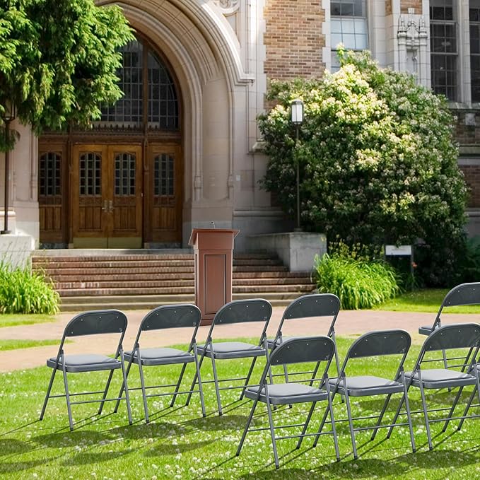 VINGLI 10 Pack Folding Chairs with Padded Seats, Metal Frame with Pu Leather Seat & Back, Capacity 350 lbs, Gray